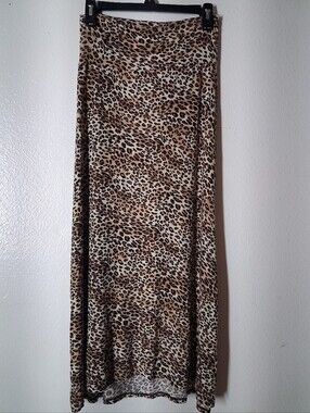 SkirtLeopard Print Fold Over Waist Maxi Skirt Size M